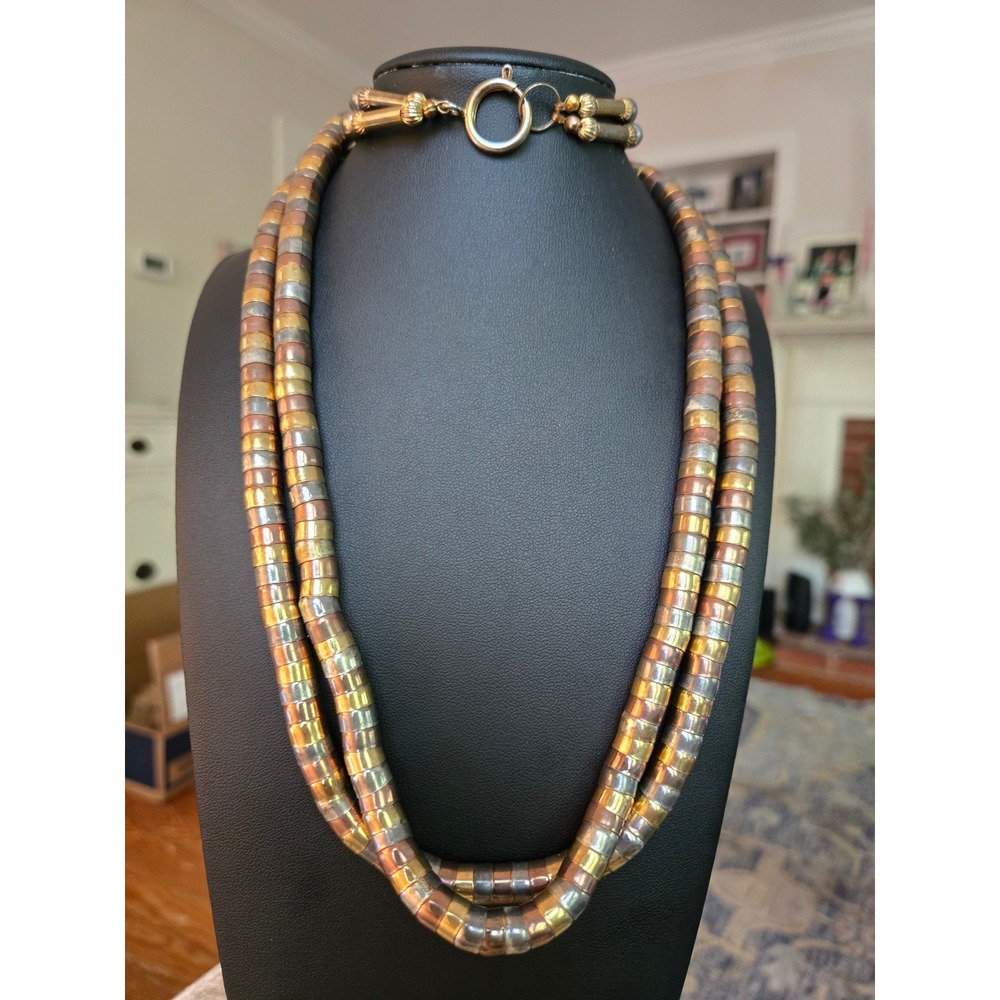 Snake Coil Bendable Segmented Necklace Multi-tone Heishi Rondelle Beads Vintage
